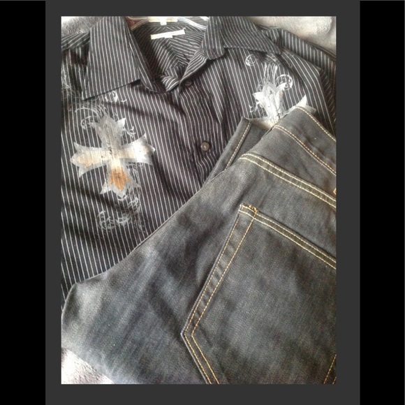 Eighth Avenue Other - Black pinstriped cross button men's XXL shirt